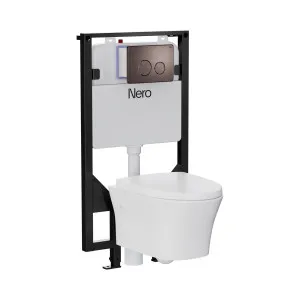 Signature Hygiene Rim Wall Hung Pan With R&T In-wall Cistern and Push Plate Brushed Bronze by NERO, a Toilets & Bidets for sale on Style Sourcebook
