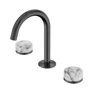 Serenity Basin Set Arc Spout With Arabescato Corchia Handle Gun Metal by NERO, a Bathroom Taps & Mixers for sale on Style Sourcebook