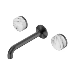 Serenity Wall Basin Set 185mm Spout With Arabescato Corchia Handle Gun Metal by NERO, a Bathroom Taps & Mixers for sale on Style Sourcebook