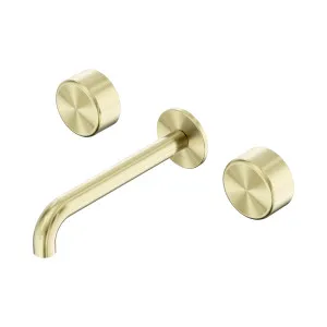 Serenity Wall Basin Set 185mm Spout With Metal Handle Brushed Gold by NERO, a Bathroom Taps & Mixers for sale on Style Sourcebook
