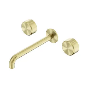 Serenity Wall Basin Set 220mm Spout With Metal Handle Brushed Gold by NERO, a Bathroom Taps & Mixers for sale on Style Sourcebook