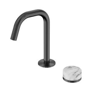 Serenity Progressive Basin Mixer Edge Spout With Arabescato Corchia Handle Gun Metal by NERO, a Bathroom Taps & Mixers for sale on Style Sourcebook
