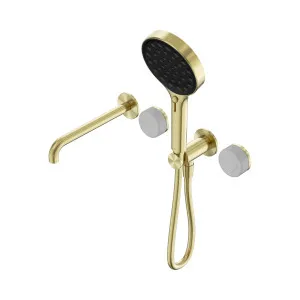 Serenity Progressive Shower System With Spout With Carrara Handle And Serenity Hand Shower Brushed Gold by NERO, a Shower Heads & Mixers for sale on Style Sourcebook