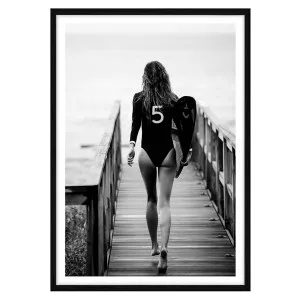 Bay Surfer Girl Framed Print in 95 x 133cm Black by OZ Design, a Prints for sale on Style Sourcebook