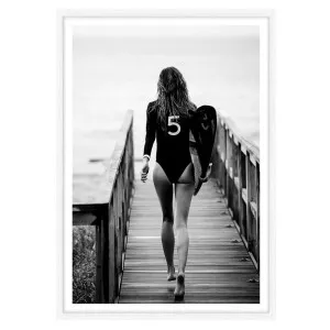 Bay Surfer Girl Framed Print in 84 x 118cm White by OZ Design, a Prints for sale on Style Sourcebook