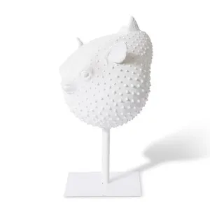 Blowfish Sculpture on Stand White - 46cm by Elme Living, a Statues & Ornaments for sale on Style Sourcebook