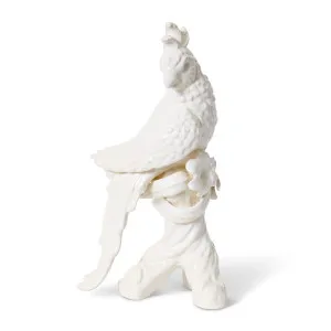 Cockatoo on Log Sculpture Ivory - 39cm by Elme Living, a Statues & Ornaments for sale on Style Sourcebook