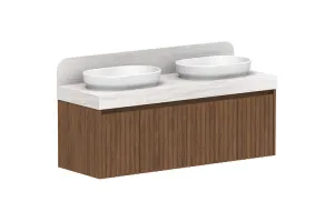 Harper 1435 Double Bowl Vanity, Wall Hung, Florentine Walnut by ADP, a Vanities for sale on Style Sourcebook
