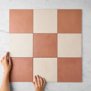 Bronte Checkerboard Terracotta ; White Tile by TileCloud, 1.2m2, Porcelain, Checkerboard Pattern by TileCloud, a Patterned Tiles for sale on Style Sourcebook
