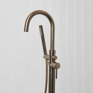 Freestanding Bath Spout + Straight Hand Shower Antique Brass by Yabby, Antique Brass Finish, Bathroom Accessory by Yabby, a Bathroom Taps & Mixers for sale on Style Sourcebook