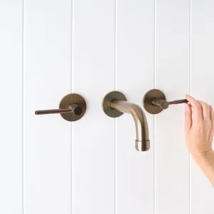 Melbourne Wall Spout + Double Handle Taps Antique Brass by Yabby by Yabby, a Bathroom Taps & Mixers for sale on Style Sourcebook