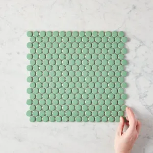 Broadwater Green Gloss Penny Round Mosaic Tile for Walls and Floors by TileCloud by TileCloud, a Mosaic Tiles for sale on Style Sourcebook