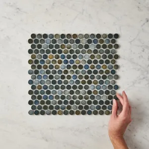Dark Blue Mix Gloss Penny Round Mosaic Tile by TileCloud, Home Decor by TileCloud, a Mosaic Tiles for sale on Style Sourcebook
