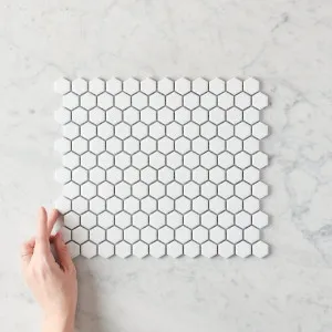 White Hexagon Mosaic Tile by TileCloud, Small, Matte Finish for Bathroom Decor by TileCloud, a Mosaic Tiles for sale on Style Sourcebook