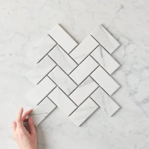 Tully Heads Carrara Matte Herringbone Tile for Shelving, Porcelain, Matte Finish, TileCloud by TileCloud, a Porcelain Tiles for sale on Style Sourcebook