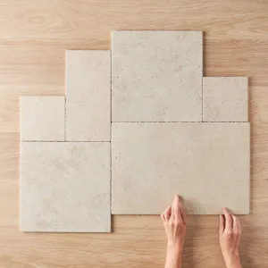 TileCloud Seaforth French Pattern Travertine Look Beige Matte Tile, 4-Size Set, Beige (150mm x 150mm, 150mm x 300mm, 300mm x 300mm, 300mm x 450mm) by TileCloud, a Patterned Tiles for sale on Style Sourcebook