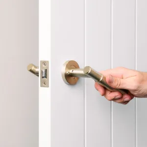 Melbourne Door Handle with Lock in Warm Brushed Nickel by Yabby by Yabby, a Door Hardware for sale on Style Sourcebook