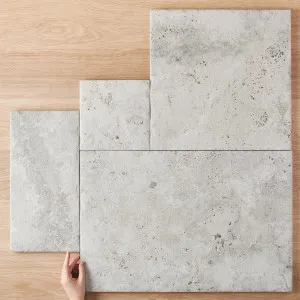 Annangrove French Pattern Grey External Travertine Look Tile by TileCloud, 66cm x 44cm / 44 x 44cm / 44 x 22cm / 22 x 22cm, Home Decor by TileCloud, a Patterned Tiles for sale on Style Sourcebook