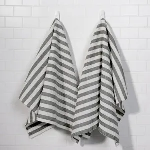 Cucina Stripe Tea Towel Twin Pack - 100% Cotton, Olive Stripe - Canningvale by Canningvale_Cucina, a Sheets for sale on Style Sourcebook