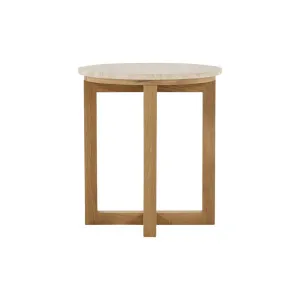 Bronte Round Side Table - Travertine by Lounge Lovers, a Side Table for sale on Style Sourcebook