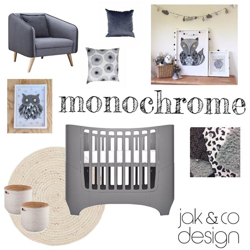 Monochrome Nursery Mood Board by jakandcodesign on Style Sourcebook