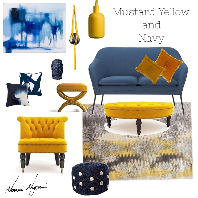 Mustard Yellow and Navy Mood Board by Nonceba Nyoni on Style Sourcebook