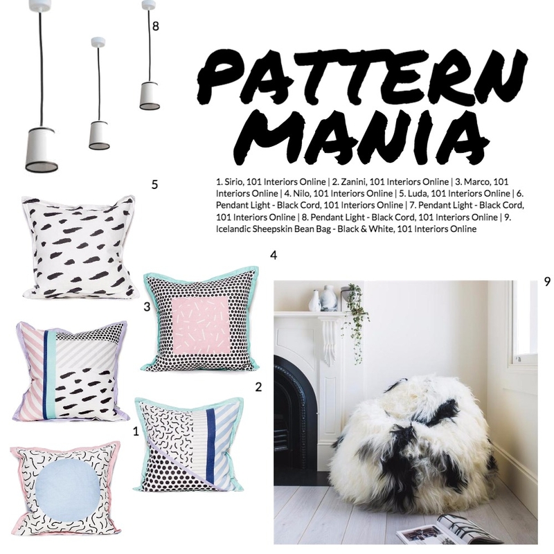 Pattern Mania Mood Board by 101 Interiors Online on Style Sourcebook