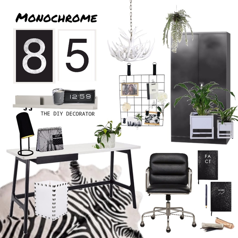 Monochrome office Mood Board by Thediydecorator on Style Sourcebook