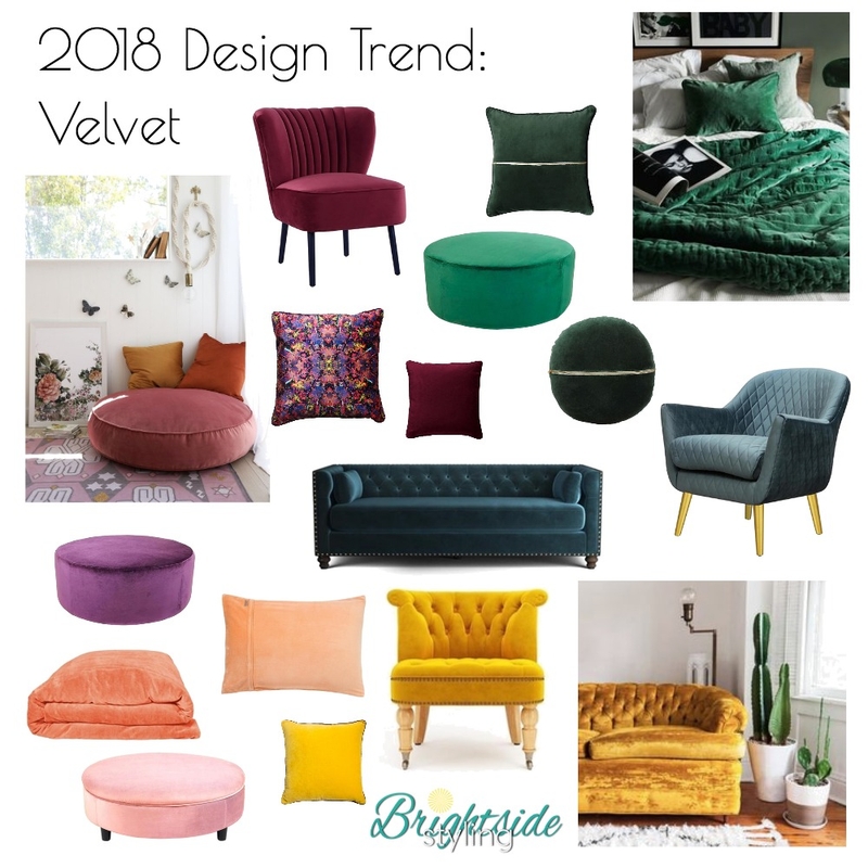 2018 Design Trend: Velvet Mood Board by brightsidestyling on Style Sourcebook