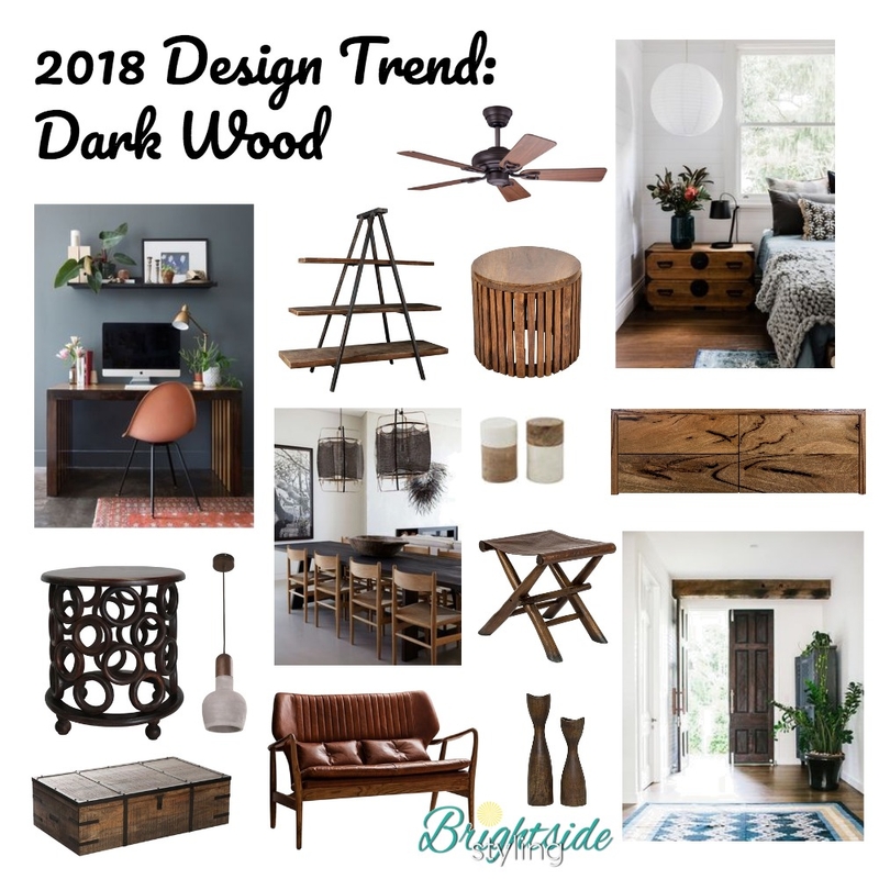 2018 Design Trend: Dark Wood Mood Board by brightsidestyling on Style Sourcebook