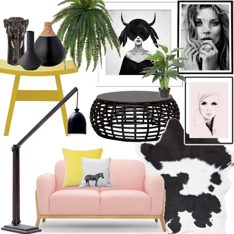 Pink, Green and Black Living Mood Board by CourtneyRodrigues on Style Sourcebook
