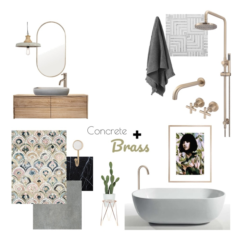 Concrete and Brass Bathroom Mood Board by interiorsbyayla on Style Sourcebook