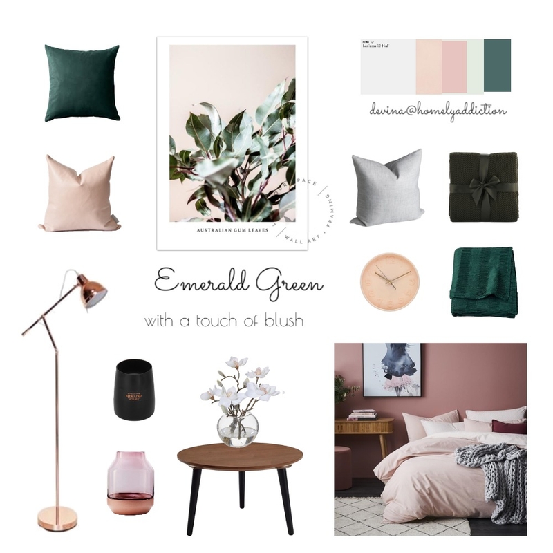 Bedroom emerald green blush ver 2 Mood Board by HomelyAddiction on Style Sourcebook
