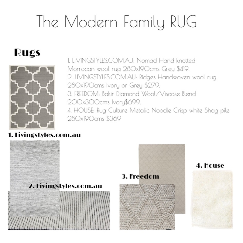 The Modern Family RUG Mood Board by Flyingmouse inc on Style Sourcebook