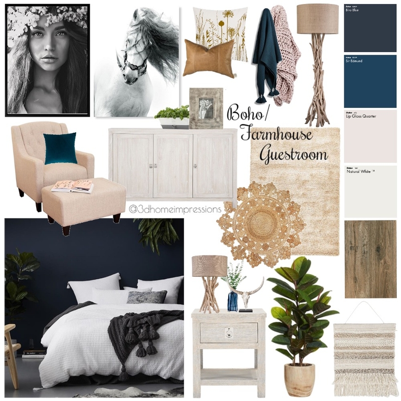 Boho/Farmhouse Guestroom Mood Board by 3D Home Impressions on Style Sourcebook
