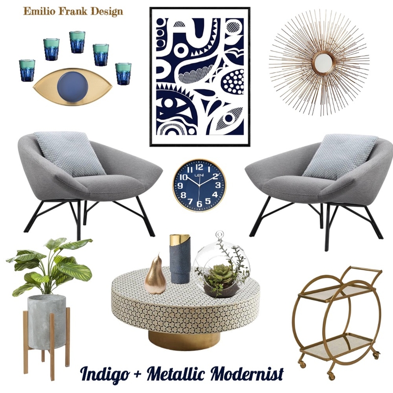 Indigo + Metallic Modernist Mood Board by Emilio Frank Design on Style Sourcebook