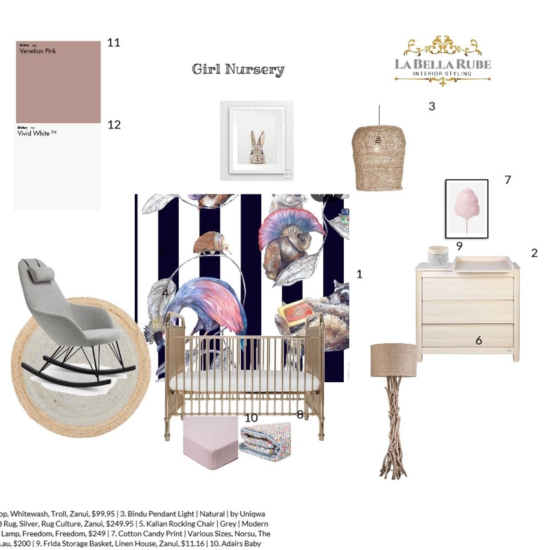 Girls Nursery Mood Board by La Bella Rube Interior Styling on Style Sourcebook