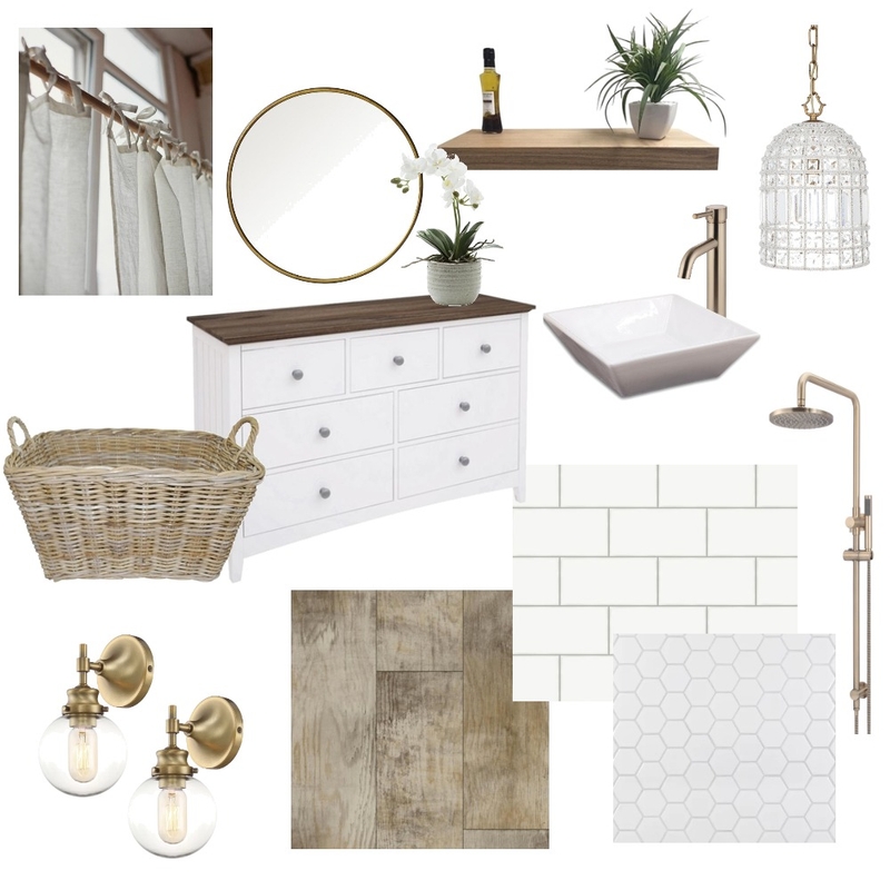 Wood and Brass Bathroom Mood Board by home.oasis.home on Style Sourcebook