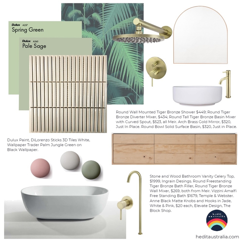 Jungle &amp; Brass Bathroom Mood Board by h.edit australia on Style Sourcebook