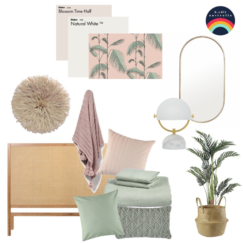 Blush + Sage Calming Bedroom Low Cost Mood Board by h.edit australia on Style Sourcebook