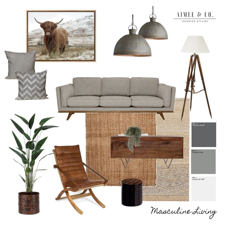 Masculine Living Mood Board by Amy Louise Interiors on Style Sourcebook