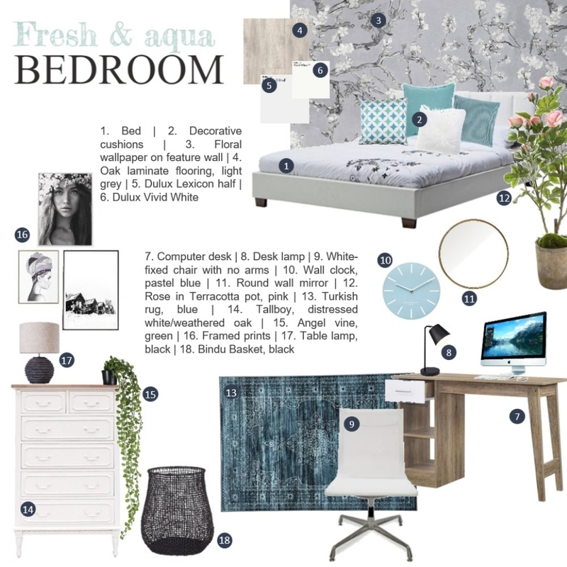 Fresh Aqua | Bedroom Mood Board by enili on Style Sourcebook