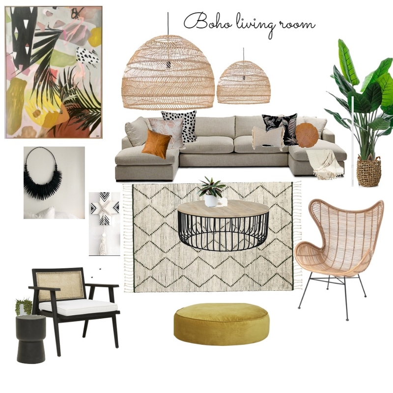 Boho Contemporary Living Room with rattan chair Mood Board by Luxe Style Co. on Style Sourcebook