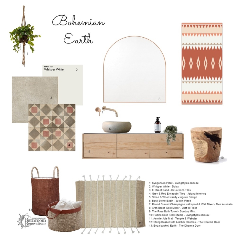 Bohemian Earth - Bathroom Mood Board by Northern Rivers Bathroom Renovations on Style Sourcebook