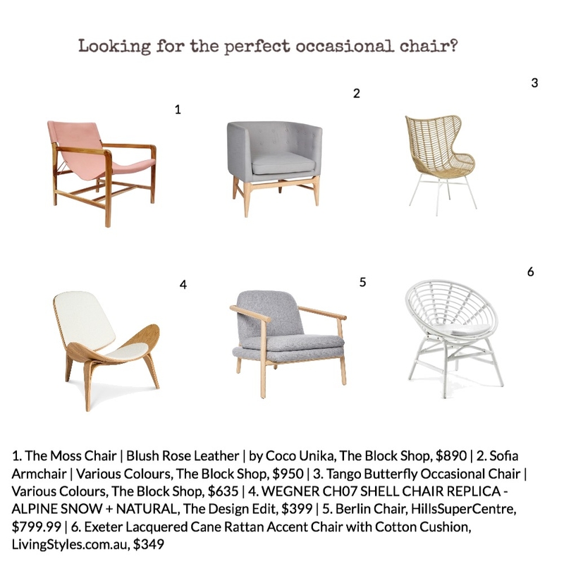 Occasional Chairs Mood Board by Kelly on Style Sourcebook