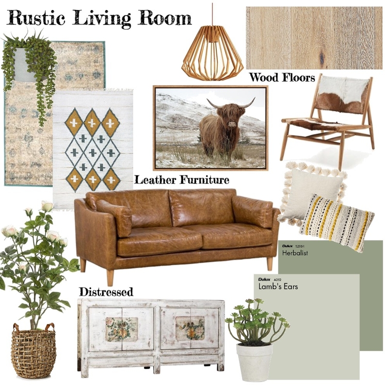 Modern Rustic Boho Living Room Mood Board by AlainaPhillippi on Style Sourcebook
