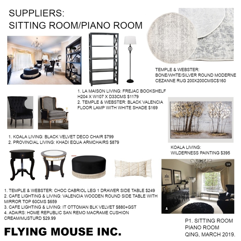 SITTING ROOM SUPPLIERS Mood Board by Flyingmouse inc on Style Sourcebook