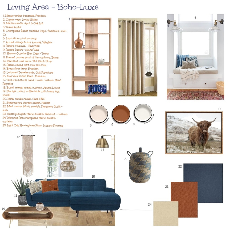 Lounge using Complementary Colours - Orange and Blue Mood Board by Bluebell Revival on Style Sourcebook
