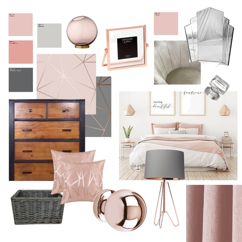 Pink &amp; Grey Bedroom Mood Board by katemaunsell on Style Sourcebook