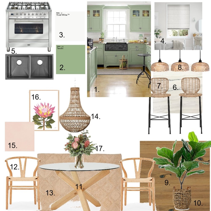 Kitchen Green &amp; Pink Mood Board by Elements Aligned Interior Design on Style Sourcebook
